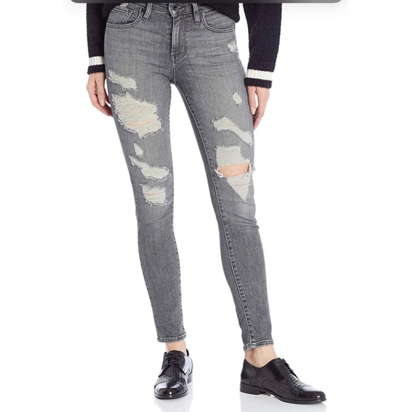 Levi’s 721 Distressed High Rise Gray Jeans - Picture 6 of 8